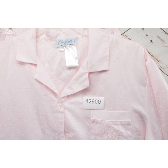 Collete Miss Elaine Pajama Set Large Pink Swiss Dot Shiny Satin Flannel - Picture 11 of 11